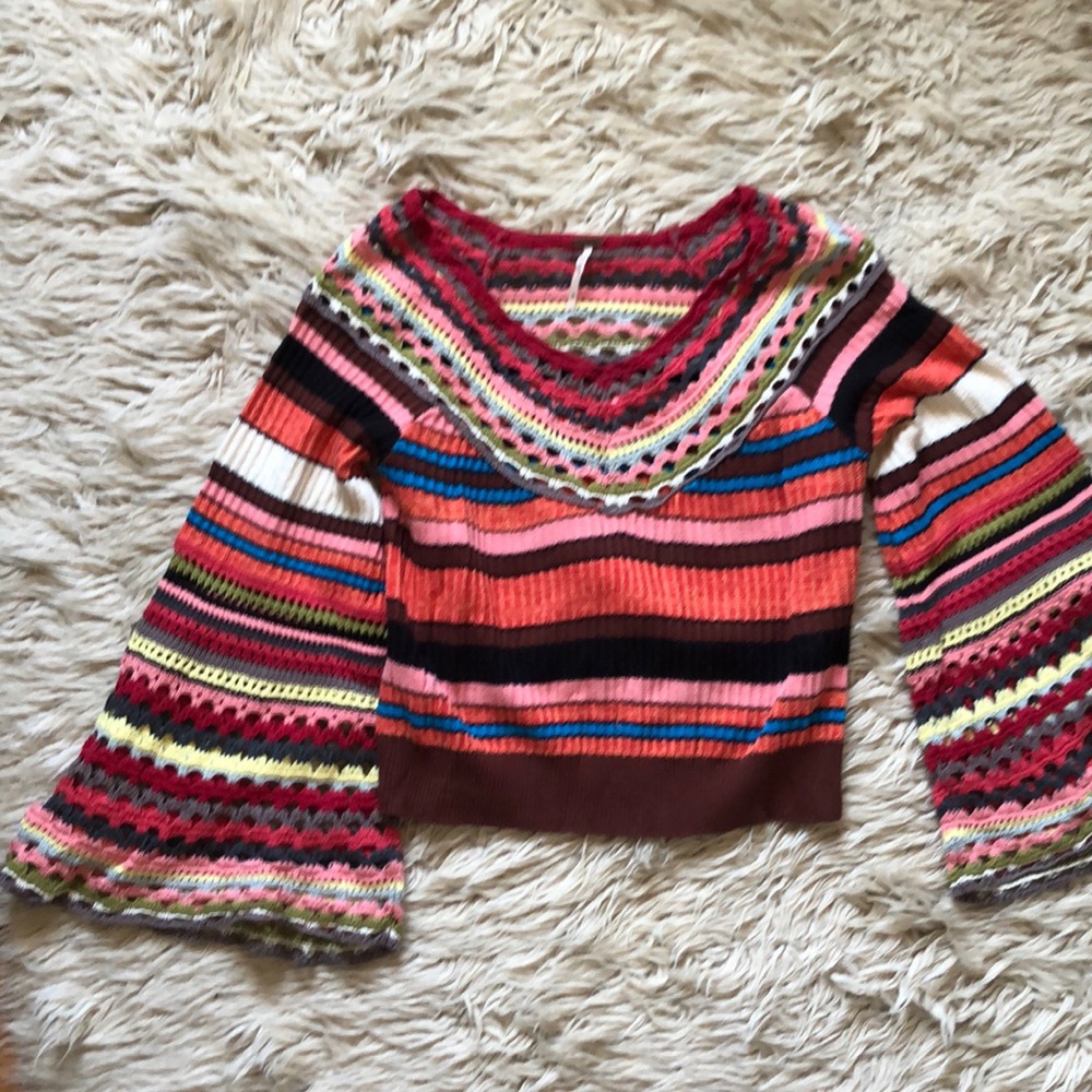 Free People Boho Stripe Crochet Sweater M